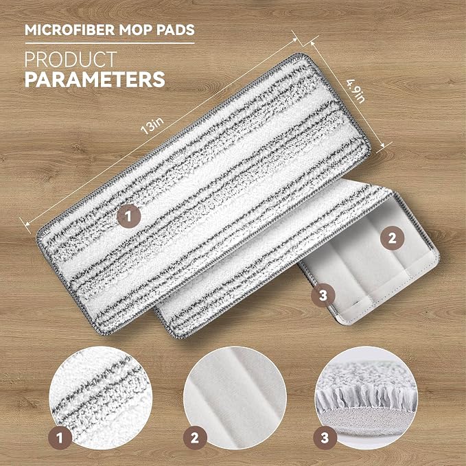 Microfiber Flat Mop Pads, 13-Inch Washable and Reusable Refills, Compatible - Image 3