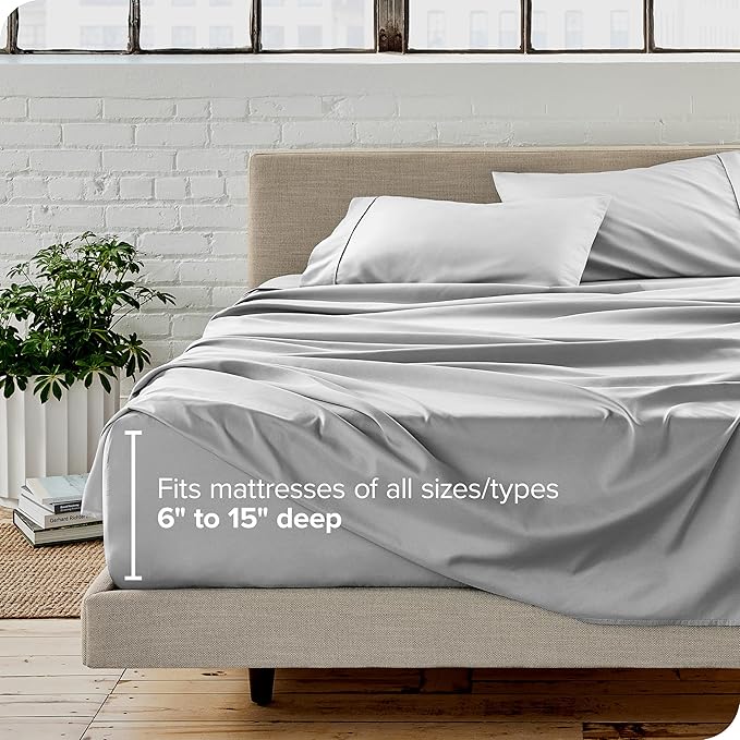 Bare Home Split Head Flex King Sheet Set - 1800 Ultra-Soft Microfiber Bed Sheets - Double Brushed - Deep Pockets - Easy Fit - 4 Piece Set - FlexTop King Bedding (Split Head Flex King, Cloud Grey)
