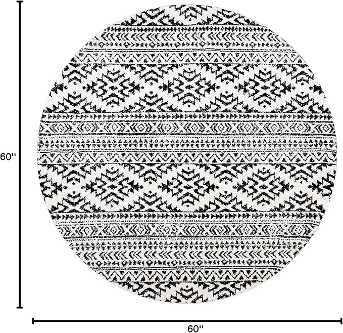 SAFAVIEH Tulum Collection Area Rug - 5' Round, Ivory & Black, Moroccan Boho Tribal Design, Non-Shedding & Easy to Clean, Ideal for Living Room, Bedroom, Dining Space (TUL272B)