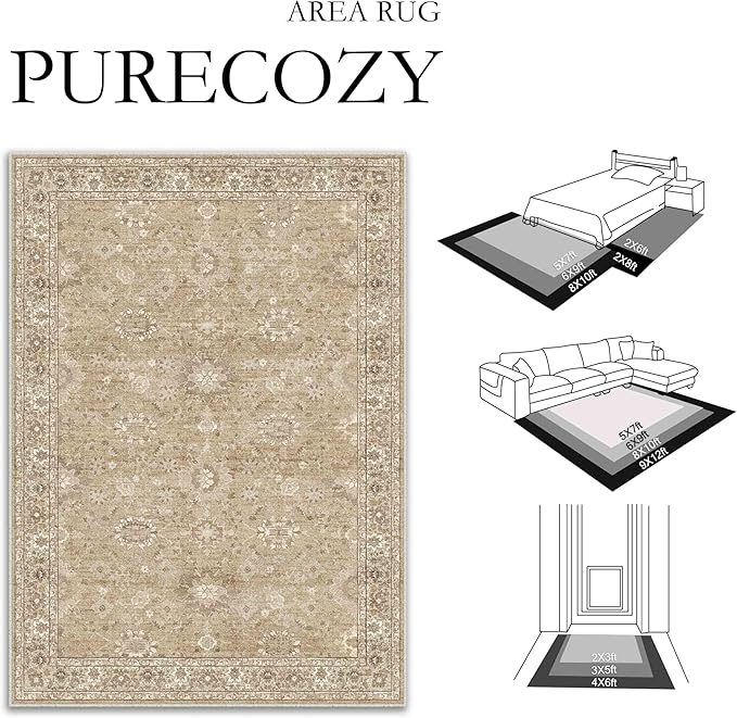 8x10 Brown Area Rug Non Slip Large Vintage Living Room Distressed Machine Washable Retro Carpet Indoor Bedroom Traditional Floral Accent Throw Rug for Office Kitchen Dorm Dining Room