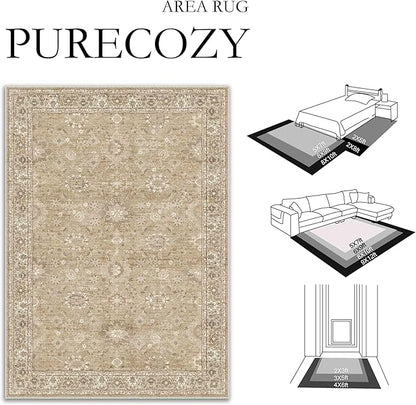 8x10 Brown Area Rug Non Slip Large Vintage Living Room Distressed Machine Washable Retro Carpet Indoor Bedroom Traditional Floral Accent Throw Rug for Office Kitchen Dorm Dining Room