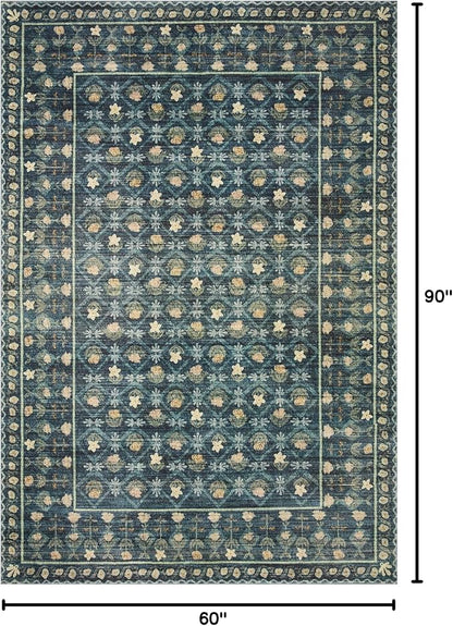 Loloi Rifle Paper Co. Eden Collection EDE-03 Lattice Indigo 5'-0" x 7'-6" Area Rug feat. CloudPile™