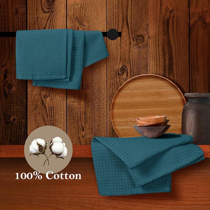 Teal Waffle Dishcloths, and Absorbent, 100% Cotton, Quick Drying, Machine - Image 4