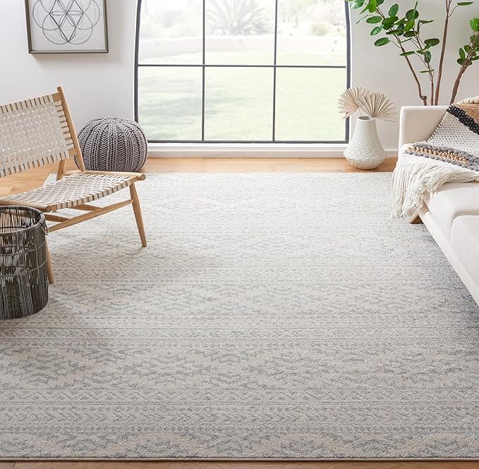 SAFAVIEH Area Rug 8x10 - Tulum Collection - Large - Ivory & Light Grey, Moroccan Boho Tribal Design, Non-Shedding & Easy to Clean, Ideal for Living Room, Bedroom, Dining Space (TUL272G)