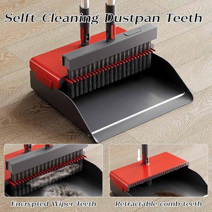 Broom with Dustpan Combo Set 50” Adjustable Long Handle 180 Degree Rotating - Image 3