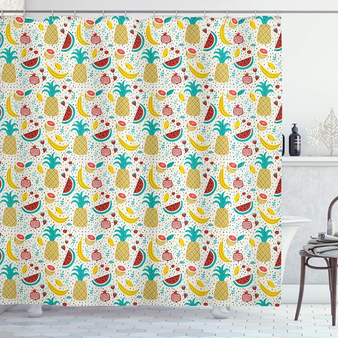 Ambesonne Food Shower Curtain, Fruits Banana Pomegranate Pineapple Watermelon by Ambesonne