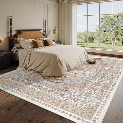 zesthome 9x12 Area Rugs,Stain Resistant Washable Rug,Ultra-Thin Rugs for Living Room,Bedroom,Non-Slip Backing Home Decor Large Area Rug (Orange,9'x12')