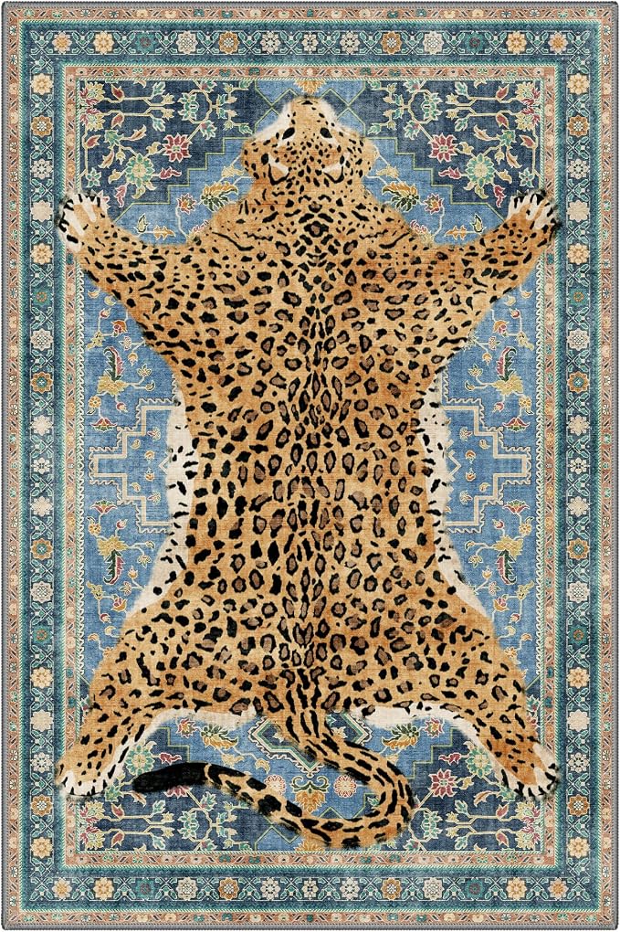 Bavni 6x9 Leopard Rug, Machine Washable Cheetah Animal Print Low Pile Boho - Image 8