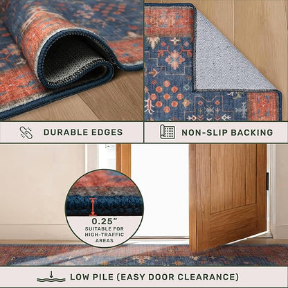 Navy Blue Washable 10 ft Long Runner for Kitchen Floor - 2'6"X10' Runner Rug for Hallway, Entryway, Pet Friendly Waterproof Non Slip with Rubber Backing, Stain Resistant Area Rug