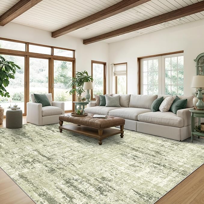 Valenrug Washable Rug 6x9 - Stain Resistant 6x9 Area Rugs for Living Room, Non Slip Backing Printed Rugs for Bedroom, Folable Machine Washable Area Rug(Green,6'x9')