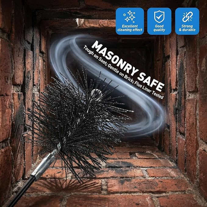 6" Round Poly Chimney Cleaning Brush, 1/4 INCH NPSM Fitting, Masonry Flue - Image 5