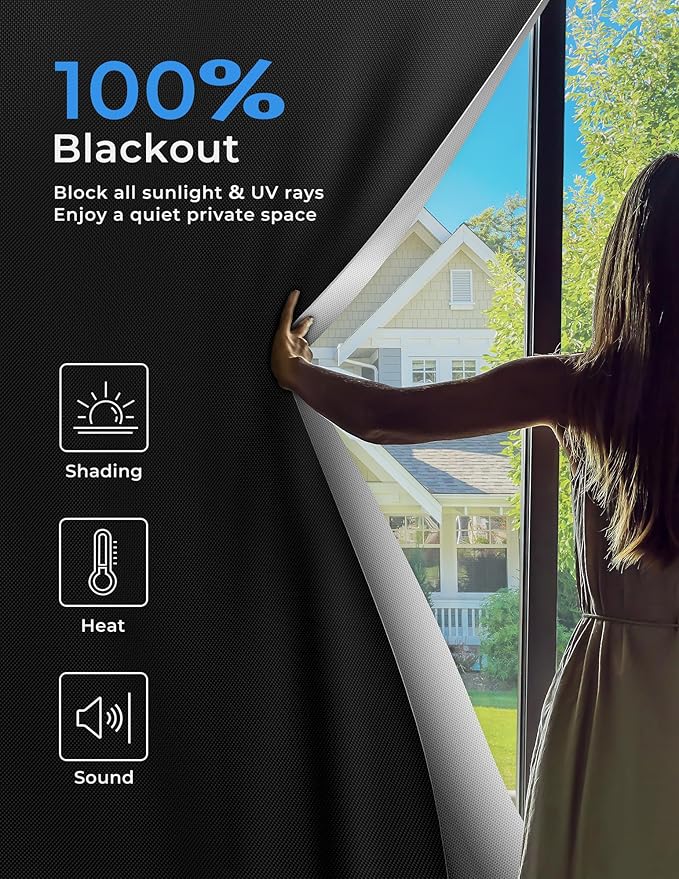 Sumobaby Blackout Curtains for Bedroom Portable 39"x84",No Drill Blackout Shades with Upgraded Hook&Loop Tapes,100% Black Out Window Cover,Thermal Insulated Blinds for Bedroom,Nursery(1 Panel,Black)