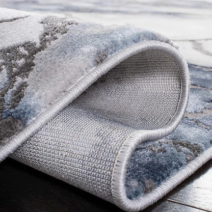 SAFAVIEH Craft Collection Area Rug - 5'3" Round, Grey & Blue, Modern Abstract Design, Non-Shedding & Easy Care, Ideal for High Traffic Areas in Living Room, Bedroom (CFT877L)