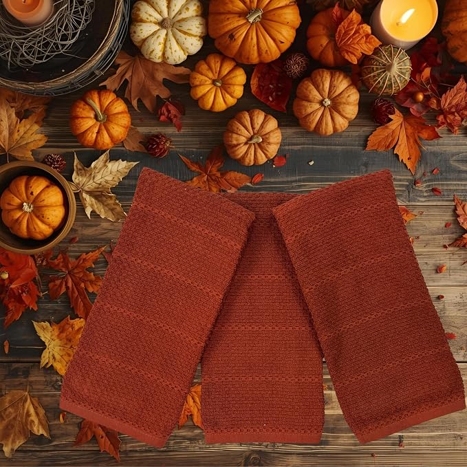 Maroon Rust Cinnamon Kitchen Hand Dish Towels: Oversized 28" x 18", 100% Cotton - Image 5