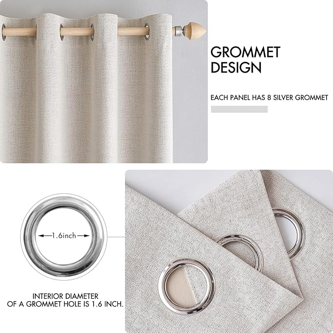 MIULEE 100% Blackout Linen Textured Curtains for Bedroom Solid Thermal Insulated Ivory Grommet Room Darkening Curtains & Drapes Luxury Decor for Living Room Nursery 52 x 45 Inch (2 Panels)