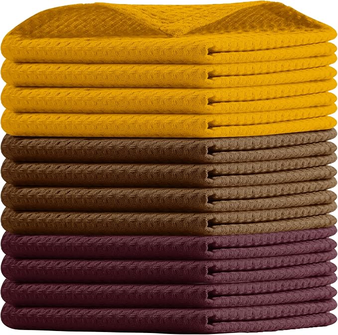 Waffle Dishcloths 12x12 Inches, 12 Pack, Quick Drying, Machine Washable by HOUSEOFORLO