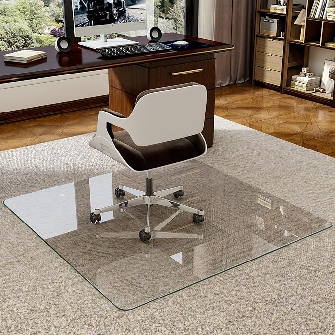47" x 47" Tempered Glass -Glass Chair Mat, Heavy Duty Hard Floor Mat by EASLY