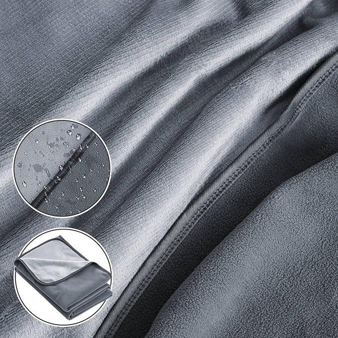 Waterproof Blanket for Bed Couch Sofa, 50''x60'' Reversible & Washable, Fleece and Flannel Waterproof Mat, Water Resistant Bed Cover, Leakproof Mattress Protector(Dark Gray/Light Gray)