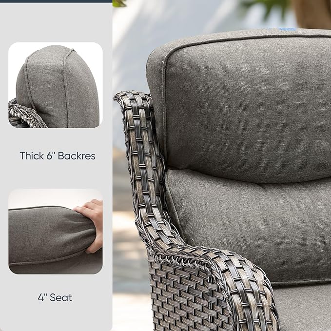 Outdoor Chair Cushions 3 Packs - Outside High Back Comfortable Thickened Pillow 22x24 with Zipper Cover for Patio Rocking Swivel Chairs Loveseat Sofa – Grey/Crescent