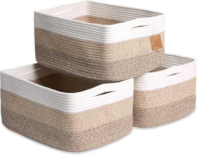 NaturalCozy Storage Baskets 16.8”x13”x7.6” Cotton Rope Woven Baskets by NaturalCozy