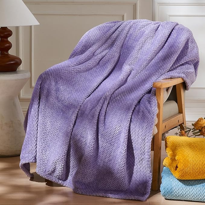 NEWCOSPLAY Super Soft Queen Blanket Lavender Premium Silky Flannel Fleece Leaves Pattern Lightweight Bed Blanket All Season Use (Lavender, Queen(90"x90"))