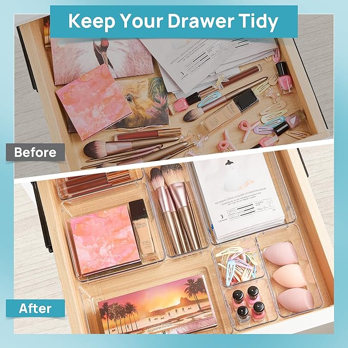Vtopmart 25 PCS Clear Plastic Drawer Organizers Set, 4-Size Versatile Bathroom - Image 2