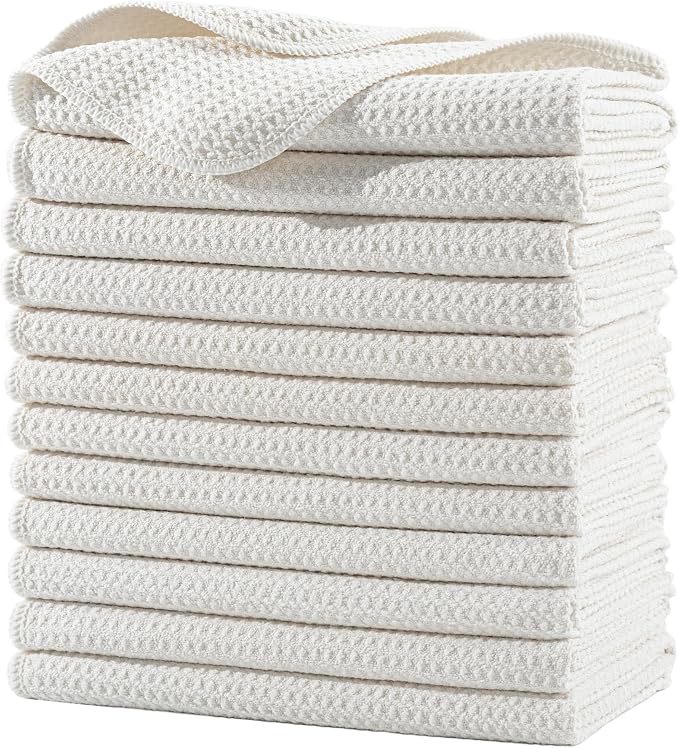 POLYTE Premium Microfiber Kitchen Dish Hand Towel Waffle Weave 12 Pack by Polyte