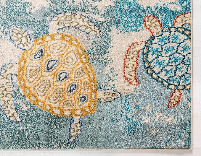 Unique Loom Positano Collection Coastal Modern Turtles Beige Area Rug (4' x 6')
