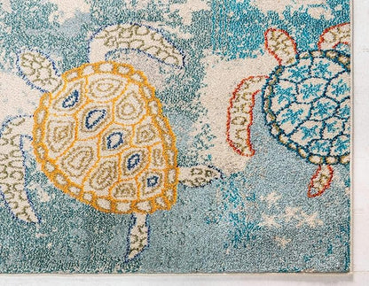 Unique Loom Positano Collection Coastal Modern Turtles Beige Area Rug (4' x 6')