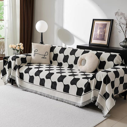 MEETSKY Couch Cover Sofa Covers Washable Simple Modern Black Triangle Plaid Geometric Jacquard Sofa Slipcover for 3 Cushion Couch Covers for Dogs, 91" x 134", Black Checkerboard