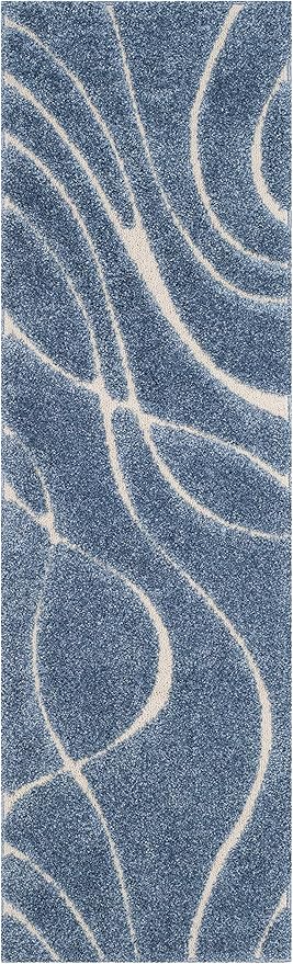 SAFAVIEH Florida Shag Collection Runner Rug - 2'3" x 13', Light Blue & Cream, Non-Shedding, 1.2-inch Thick, Ideal for Living Room, Hallway, Foyer, Bedroom (SG471-6011-213)
