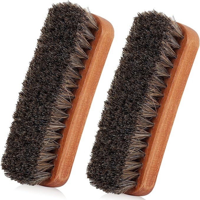 6.7" Horsehair Shoe Shine Brush Set of 2-100% Soft Genuine Horse Hair Bristles by TAKAVU