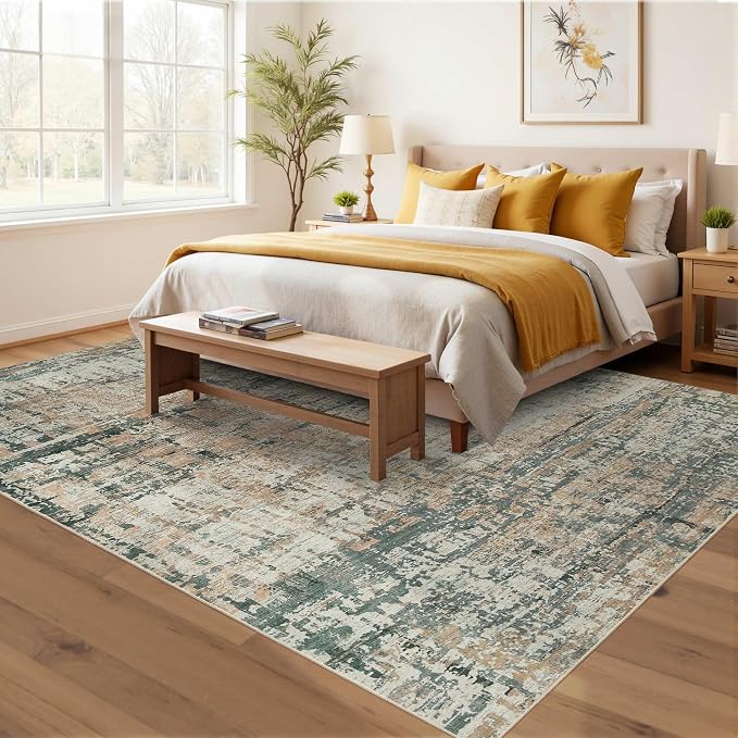 5x7 Area Rugs for Bedroom Living Room, Non-Slip Washable Modern Green Abstract - Image 3