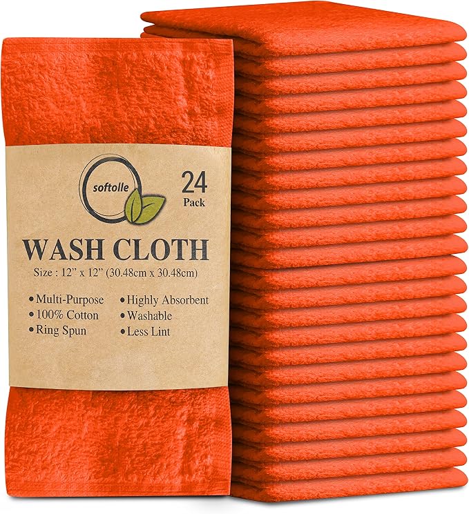 Softolle 100% Cotton Washcloths 24 Pack Soft, Highly Absorbent Washcloth by Softolle