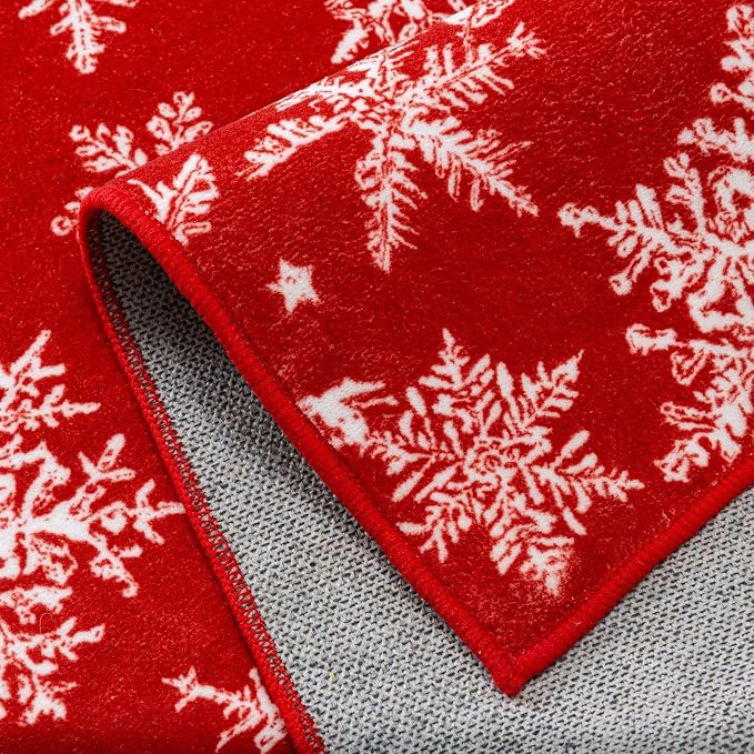 Red Area Rug 5x7 Christmas Living Room Carpet Snowflake Washable Kitchen Mat - Image 8