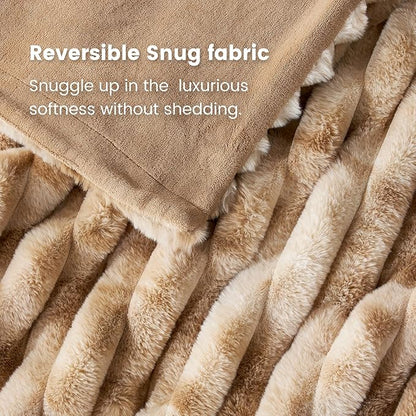 Cozy Bliss Faux Fur Throw Blanket for Couch, Cozy Warm Plush Striped Blanket for Sofa Bedroom Living Room, 60 * 80 Inches Tie-dye Khaki