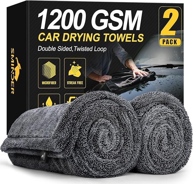 2-Pack 1200 GSM Car Drying Towels – Microfiber Towels by SMINDER