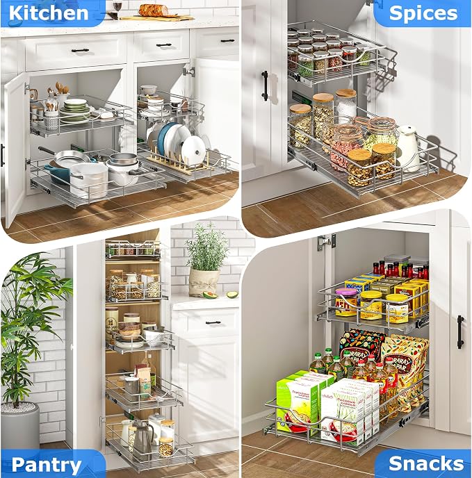 WelFurGeer 2-Tier Stainless Steel Pull Out Cabinet Organizer, Soft Close - Image 7