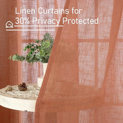 LAMIT Terracotta Linen Curtains for Bedroom, 84 Inch Length Light Filtering Semi Sheer Panels Back Tab and Rod Pocket Fall Decor Drapes for Living Room, 2 Panels, 34 x 84 Inch