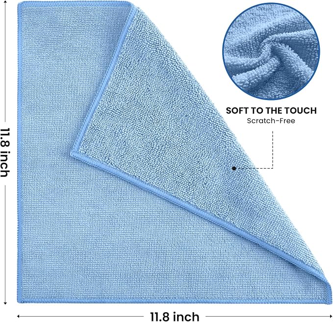 Microfiber Cleaning Cloth, 12 Pack Blue Cleaning Rags - Image 2