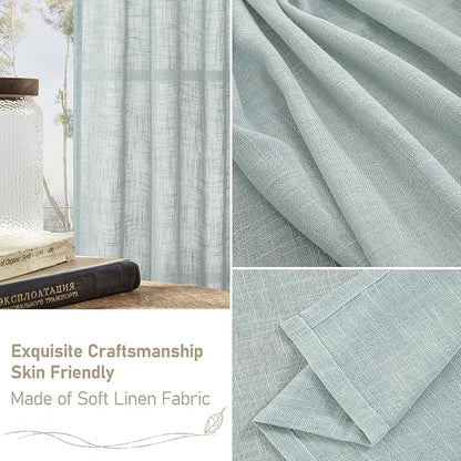 LAMIT Light Filtering Linen Curtains 45 Inch Length 2 Panels, Semi Sheer Window Panels Back Tab and Rod Pocket Neutral Drapes for Bathroom/Kitchen/Loft Room, Greyish Blue, 34 x 45 Inch
