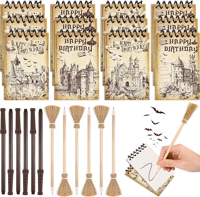 24 Pcs Magical Wizard Notepads Set Spiral Notebooks and Magic Wand Pencils by Sanixin