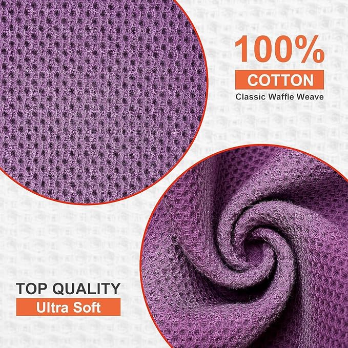 Kitinjoy 100% Cotton Kitchen Dish Cloths, 12 Pack Waffle Weave Ultra Soft - Image 2