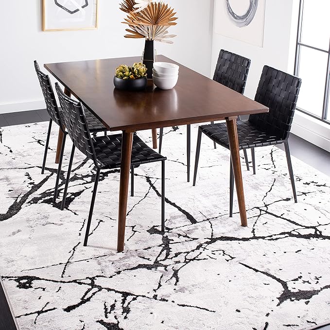 SAFAVIEH Amelia Collection Area Rug - 6'7" Square, Grey & Black, Modern Abstract Design, Non-Shedding & Easy Care, Ideal for High Traffic Areas in Living Room, Bedroom (ALA293K)