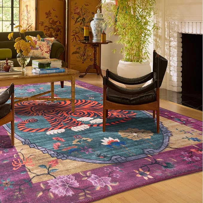 Vintage Tiger Rug Washable 8x10 FT Oriental Traditional Animal Print - Image 7