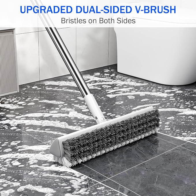 Grout Brush with Long Heavy Duty Handle, 180° Swivel Floor Scrub Brush - Image 5