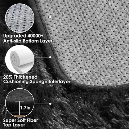 ONASAR Black Runner Rugs for Bedroom Living Room, Washable Bedside Fluffy Area Rug 2x6 Feet, Ultra Soft Plush Shaggy Furry Floor Throw Carpet for Hallway Baby Kids Dorm Closet Home Decor