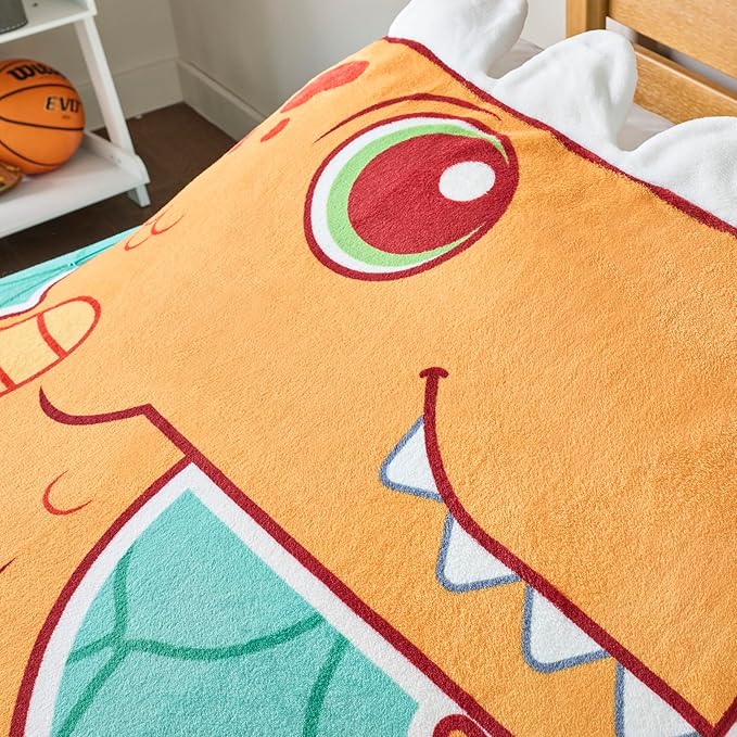 ZippySack Twin Bed Zip-Up Bedding – Super Soft Fleece Fitted Blanket with Side Pocket & Durable Zipper – Easy Bed-Making for Kids (Dinosaur)