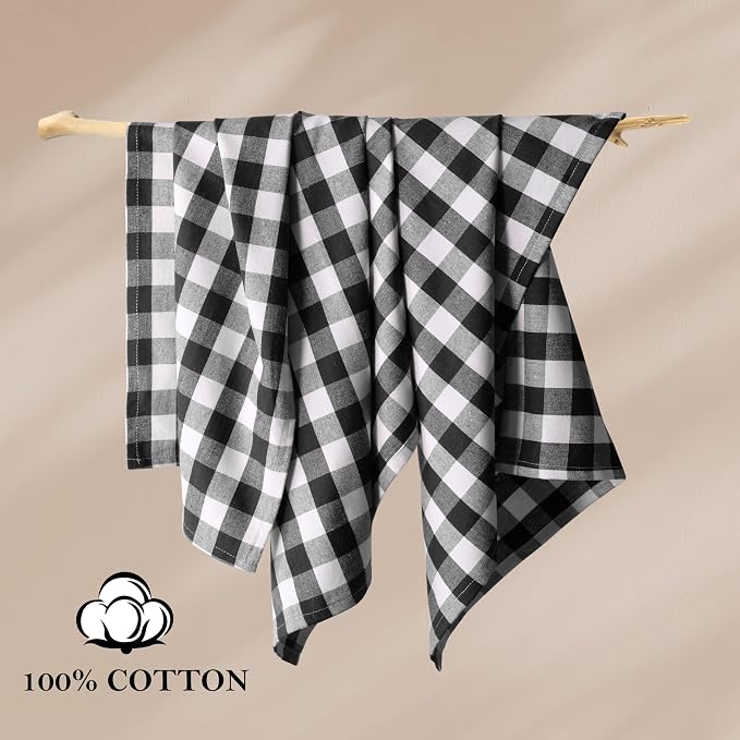 Black Gingham Kitchen Towels, 18x26 Inches, Quick Drying, 100% Cotton, Washable - Image 3