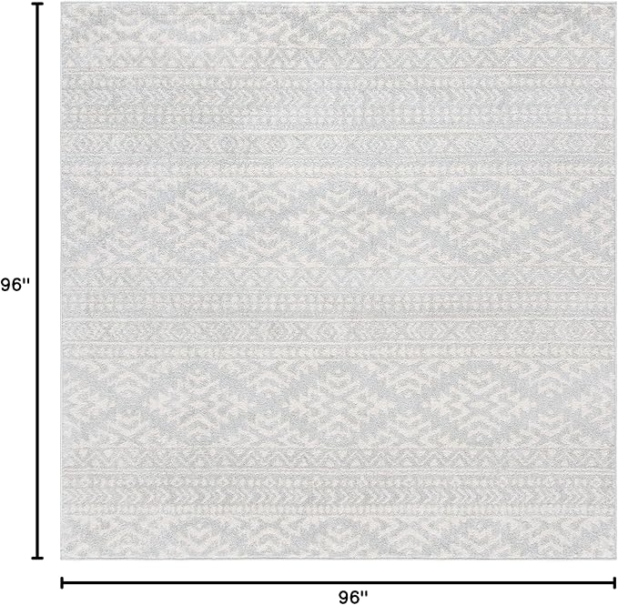 SAFAVIEH Tulum Collection Area Rug - 8' Square, Light Grey & Ivory, Moroccan Boho Tribal Design, Non-Shedding & Easy to Clean, Ideal for Living Room, Bedroom, Dining Space (TUL272F)